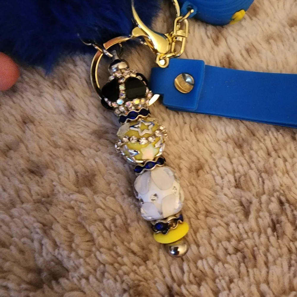 Coraline Blue Shirt Star Blue Pom Pom Key Holder with Character Charm Beaded
